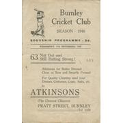 INDIA V PROFESSIONAL XI (BURNLEY CRICKET CLUB) 1946 CRICKET PROGRAMME