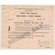 ENGLAND V WEST INDIES 1957 (EDGBASTON) CRICKET MATCH TICKET