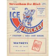 STREATHAM V EARLS COURT RANGERS 1950-51 ICE HOCKEY PROGRAMME