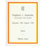 ENGLAND V AUSTRALIA 1980 (CENTENARY TEST) LUNCH MENU