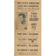 WRESTLING POSTER 1952 - BATHS HALL, WARRINGTON