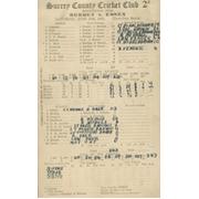 SURREY V ESSEX 1932 CRICKET SCORECARD (HOBBS 2 CENTURIES)