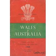 WALES V AUSTRALIA 1958 RUGBY UNION PROGRAMME