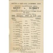 KENT V SURREY (COUNTY CHAMPIONSHIP FINAL) 1947 LACROSSE PROGRAMME