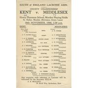 KENT V MIDDLESEX 1946 LACROSSE PROGRAMME