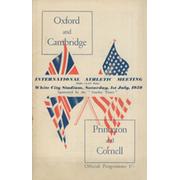 OXFORD & CAMBRIDGE V PRINCETON & CORNELL 1950 ATHLETICS PROGRAMME