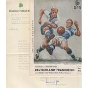 WEST GERMANY V FRANCE 1954 FOOTBALL PROGRAMME (FIRST GAME AFTER WINNING WORLD CUP)