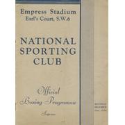 NATIONAL SPORTING CLUB 1936 BOXING PROGRAMME (EMPRESS STADIUM, EARL
