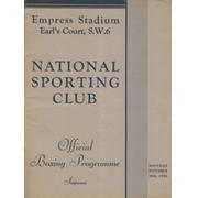 NATIONAL SPORTING CLUB 1936 BOXING PROGRAMME (EMPRESS STADIUM, EARL