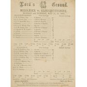 MIDDLESEX V GLOUCESTERSHIRE 1893 CRICKET SCORECARD - GRACE SCORED 96