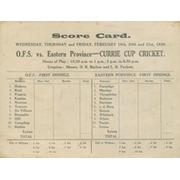 ORANGE FREE STATE V EASTERN PROVINCE 1930 CRICKET SCORECARD