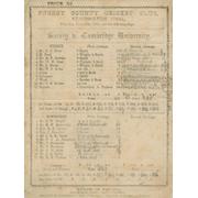 SURREY V CAMBRIDGE UNIVERSITY 1884 CRICKET SCORECARD