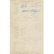 LANCASHIRE V WEST INDIES 1950 CRICKET SCORECARD - SIGNED BY 3 LANCASHIRE PLAYERS