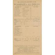 BLACKHEATH V INDIA 1932 CRICKET SCORECARD - NISSAR 6-11