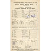 SURREY V LANCASHIRE 1963 CRICKET SCORECARD - SIGNED BY STATHAM