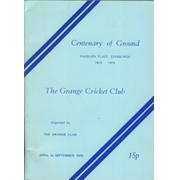 THE GRANGE CRICKET CLUB (EDINBURGH) 1972 - CENTENARY OF GROUND 