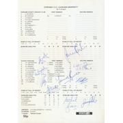 DURHAM V DURHAM UNIVERSITY 2001 CRICKET SCORECARD (FULLY SIGNED BY UNIVERSITY TEAM)