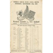 WESTERN COUNTIES V NEW ZEALAND 1963-64 RUGBY PROGRAMME