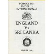 ENGLAND V SRI LANKA (UNDER 17) 1988 CRICKET PROGRAMME