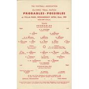 THE FOOTBALL ASSOCIATION OLYMPIC TRIAL 1959 (VILLA PARK) FOOTBALL PROGRAMME