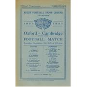 OXFORD V CAMBRIDGE 1937 RUGBY PROGRAMME