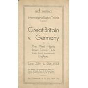 GREAT BRITAIN V GERMANY 1933 (BOURNEMOUTH) INTERNATIONAL LADIES