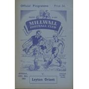 MILLWALL V LEYTON ORIENT 1954-55 FOOTBALL PROGRAMME