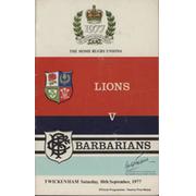 BARBARIANS V BRITISH LIONS 1977 RUGBY PROGRAMME