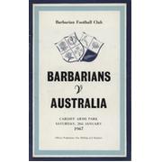 BARBARIANS V AUSTRALIA 1967 RUGBY PROGRAMME