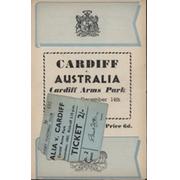CARDIFF V AUSTRALIA 1957 RUGBY PROGRAMME