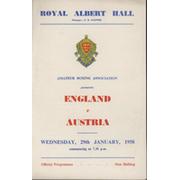 ENGLAND V AUSTRIA  AMATEUR BOXING TOURNAMENT 1958 PROGRAMME
