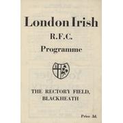 LONDON IRISH V RUGBY ROMA 1951 RUGBY PROGRAMME - THE FIRST MATCH BY AN ITALIAN TEAM IN ENGLAND