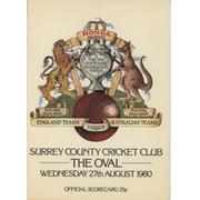 ENGLAND PAST V AUSTRALIA PAST 1980 CRICKET PROGRAMME 