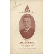 ARTHUR WOOD (YORKSHIRE) 1938 SIGNED CRICKET MENU