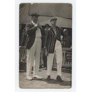 WARWICK ARMSTRONG & FREDDIE CALTHORPE (WARWICKSHIRE V AUSTRALIA) 1921 CRICKET POSTCARD