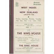 NEW ZEALAND V WEST INDIES 1951-52 (LANCASTER PARK) CRICKET PROGRAMME - FIRST TEST MATCH BETWEEN COUNTRIES