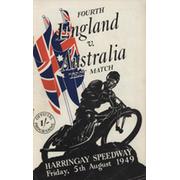 ENGLAND V AUSTRALIA 4TH TEST (HARRINGAY) 1949 SPEEDWAY PROGRAMME