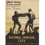 NATIONAL SPORTING CLUB 1938 BOXING PROGRAMME (EMPRESS STADIUM, EARL