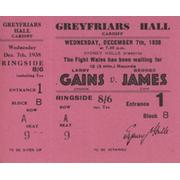 LARRY GAINS V GEORGE JAMES 1938 BOXING TICKET 