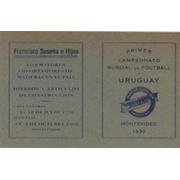 PRIMER CAMPEONATO MUNDIAL DE FOOTBALL URUGUAY 1930 (FIXTURE CARD)