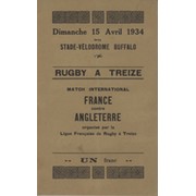 FRANCE V ENGLAND 1934 RUGBY LEAGUE PROGRAMME ( FRANCE