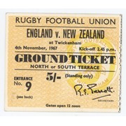 ENGLAND V NEW ZEALAND 1967 RUGBY TICKET