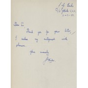 JIMMY BINKS (YORKSHIRE) 1955 HANDWRITTEN  CRICKET LETTER
