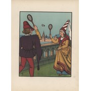 "BATTLEDORE AND SHUTTLECOCK" COLOUR LITHOGRAPH 1872 - BY J.E. ROGERS
