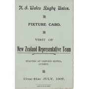 NEW ZEALAND RUGBY TOUR TO NEW SOUTH WALES 1907 FIXTURE CARD
