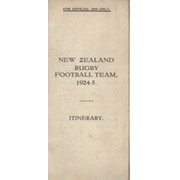 NEW ZEALAND RUGBY TOUR OF UNITED KINGDOM 1924-25 ITINERARY