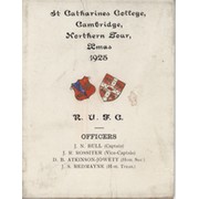 ST. CATHARINES COLLEGE (CAMBRIDGE) NORTHERN RUGBY TOUR 1925 ITINERARY
