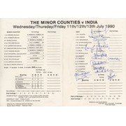 MINOR COUNTIES V INDIA 1990 (TROWBRIDGE) CRICKET SCORECARD - SIGNED BY INDIA