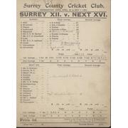 SURREY XII V NEXT XVI 1901 CRICKET SCORECARD