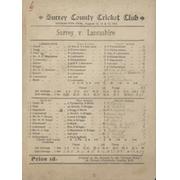 SURREY V LANCASHIRE 1895 CRICKET SCORECARD